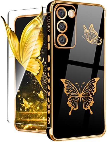 Coralogo za Samsung Galaxy S23 Case Leptir za žene Djevojke Girly Prilični telefonski slučajevi Slatki crni i pozlaćeni leptiri dizajn