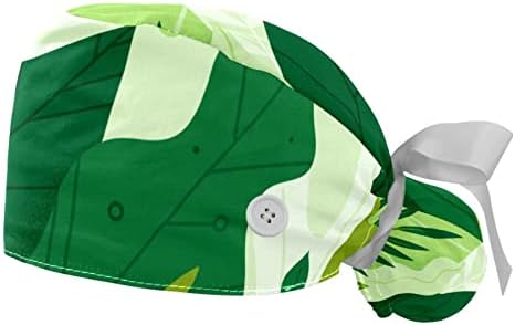 Yidax 2 komada apstraktna zelena radna kapa s tipkama, podesivi buffant šešir sa držačem za konju