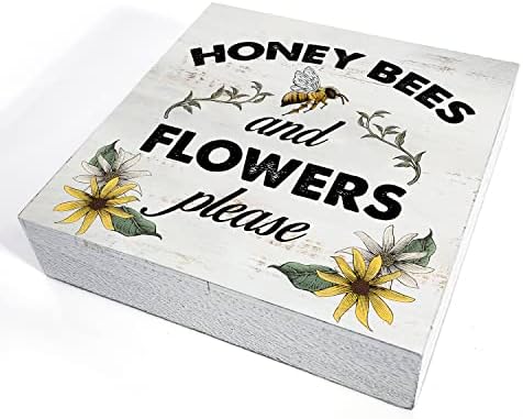 Proljetno drvo Box potpisuje kućno dekor rustikalne pčele i cvijeće, molimo da citirate drvenu kutiju blok blok za blok za zidne tablice