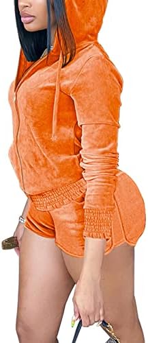 Kaimimei velur trenerka ženska-Volani 2 komada odjeće za žene Dugi rukav sa patentnim zatvaračem s kapuljačom + elastične kratke hlače