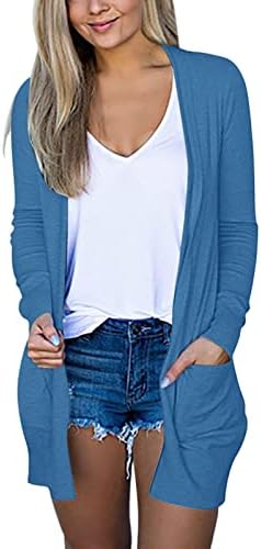 Ženski kardigani s dugim rukavima za žene Otvoreni prednji kardigan sa džepovima Ležerni Duster lagani džemper