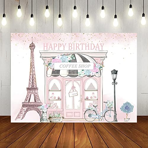 Lofaris Pink Paris Rođendanska pozadina za djevojčice cvjetna Francuska Pariška kafe čajanka pozadina Happy First Birthday Party Decor