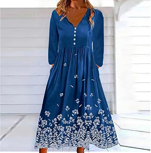 Nokmopo Flowy Haljine za ženske casual gumb-up solidna boja tiskana mala haljina s kratkim rukavima V-izrez