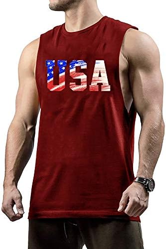 Gymleader Muška ležerna majica USA zastava Bodybuilding CUT Workter Cisterne vrhove