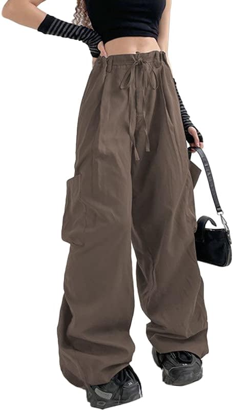 Andlcuy ženski srednji struk teretni gaggy crtež niskih porasta teretnih hlača casual labavi džep jogger ravne pantalone