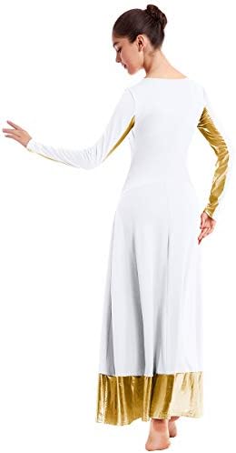 Metallic Gold Colock Block Pohvala liturgijsku lirsku plesnu odjeću za žene Cross Dance Lood Full haljina dugih rukava