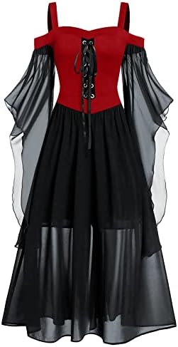 Haljina plus veličina, žene plus veličina hladnog ramena čipka za čipku Halloween Gotic haljina