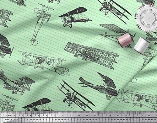 Soimoi Cotton Jersey Fabric Stripe & Airplane Transport Print Fabric by Yard 58 inch Wide