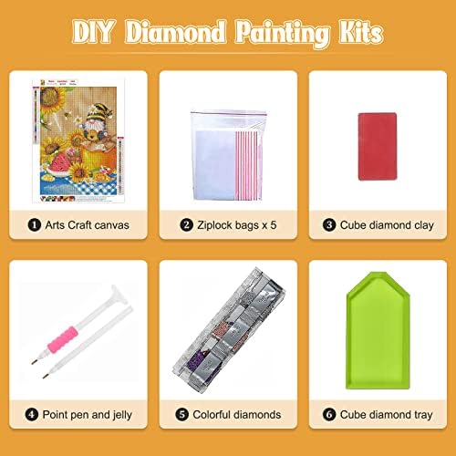 NAIMOER Gnomes Diamond painting Kits za odrasle početnike, Full Drill 5D Diamond painting Kits, Suncokreti Diamond Art Kits Summer