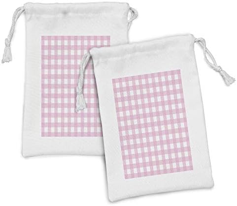Lunable Pink Gingham tkanina Torbica od 2, uzorak kontinuiranih kvadrata Dizajn stola nadahnuta, mala torba za kockice za maske i