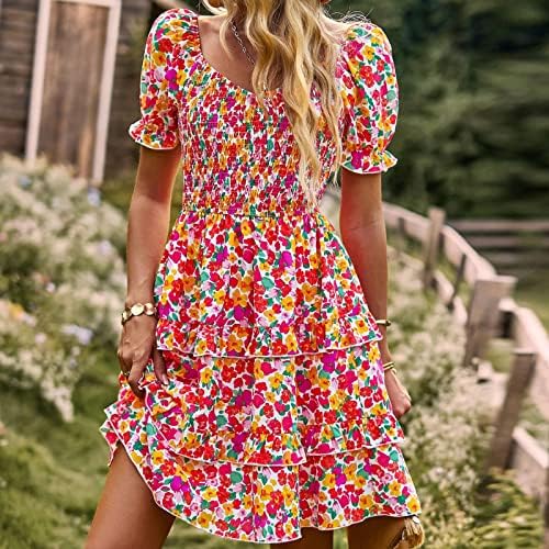 Ženska ljetna slatka haljina boemska cvjetna štampana lisnata rukava Swing haljina sa volanima labava lepršava Midi haljina na plaži