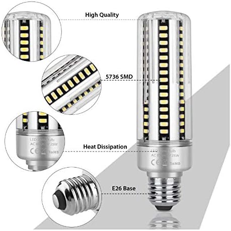 4pack LED kukuruzna sijalica, 25W, E26 utičnica, 6000k hladna Bijela, 180W ekvivalent, LED sijalica za dom, skladište, baštu, 85-265V