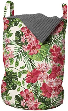 Lunarable cvjetna torba za pranje veša, tropsko botaničko cvijeće ostavlja Ivy Island Hawaiian Image, korpa za korpe sa ručkama zatvaranje