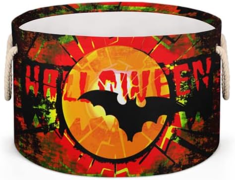 Halloween Bat Šarene velike okrugle košare za skladištenje košara za pranje rublja sa ručkim košarom za pohranu za skladištenje za
