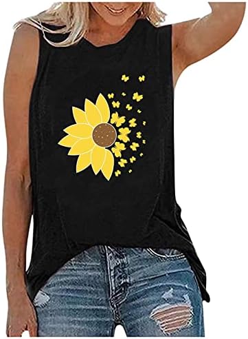 Suncokretorni tenkovi za žene Sunflower Graphic Tees Majice Ljetni cvjetni printira bez rukava bez rukava