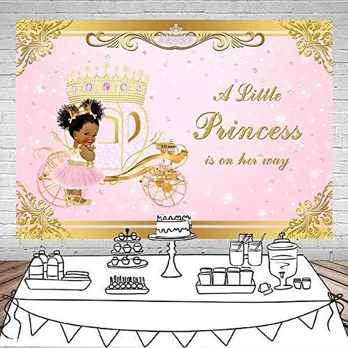 Mocsicka Zlatna princeza pozadina Pink mala princeza je na putu Baby Shower fotografija pozadina vinil Glitter Zlatna princeza Carriage