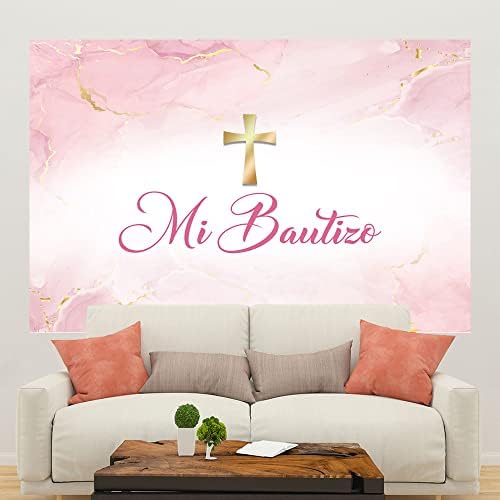 Ticuenicoa 5×3ft mi Bautizo pozadina Meksički krštenje Party Dekoracije God Bless GILR prvo Sveto Pričešće Baner Pink akvarel oblaci